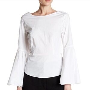Nanette Lepore Bond Street Bell Sleeve Cut Out Back White Top